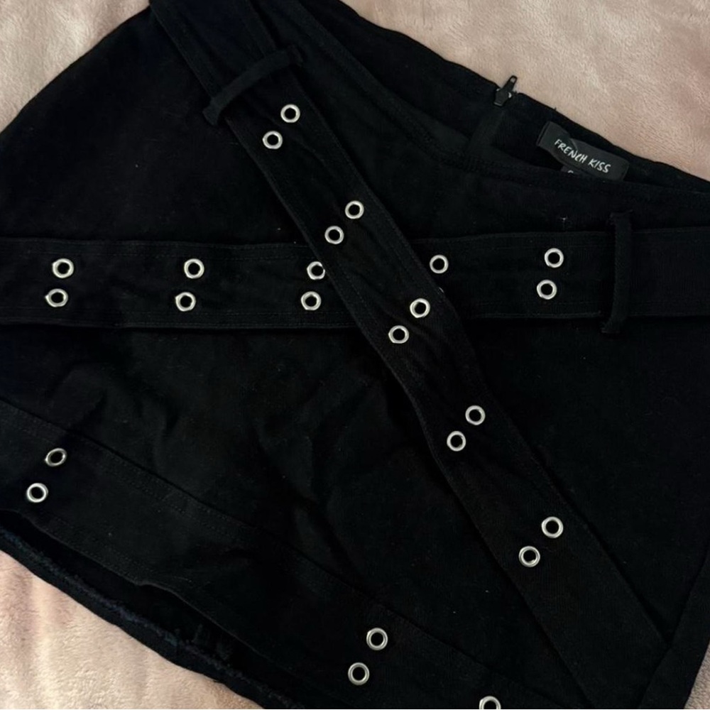 french kyss Black Eyelet Belt Mini Skirt